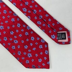 THOMAS PINK SILK TIE RED BLUE FLORAL WOVEN LUXURY SATIN 3.25" X 59"